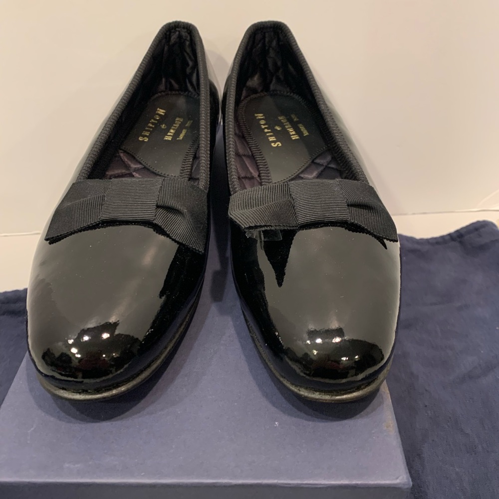 Mens Shipton & Heneage Handmade Patent leather Bow house slip ons /Opera Shoes